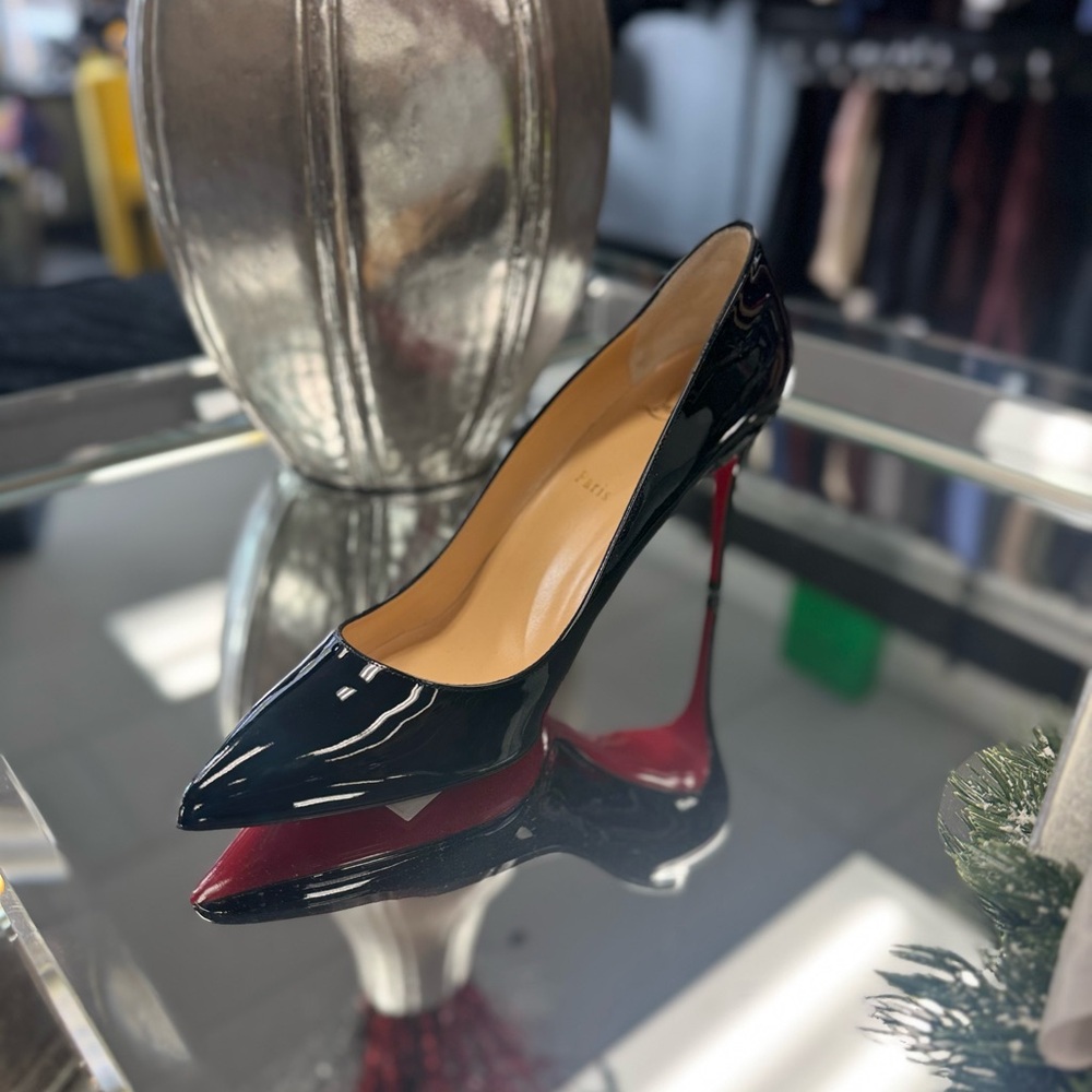 Christian Louboutin Glossy Black and Red Heels - Picture 4 of 4